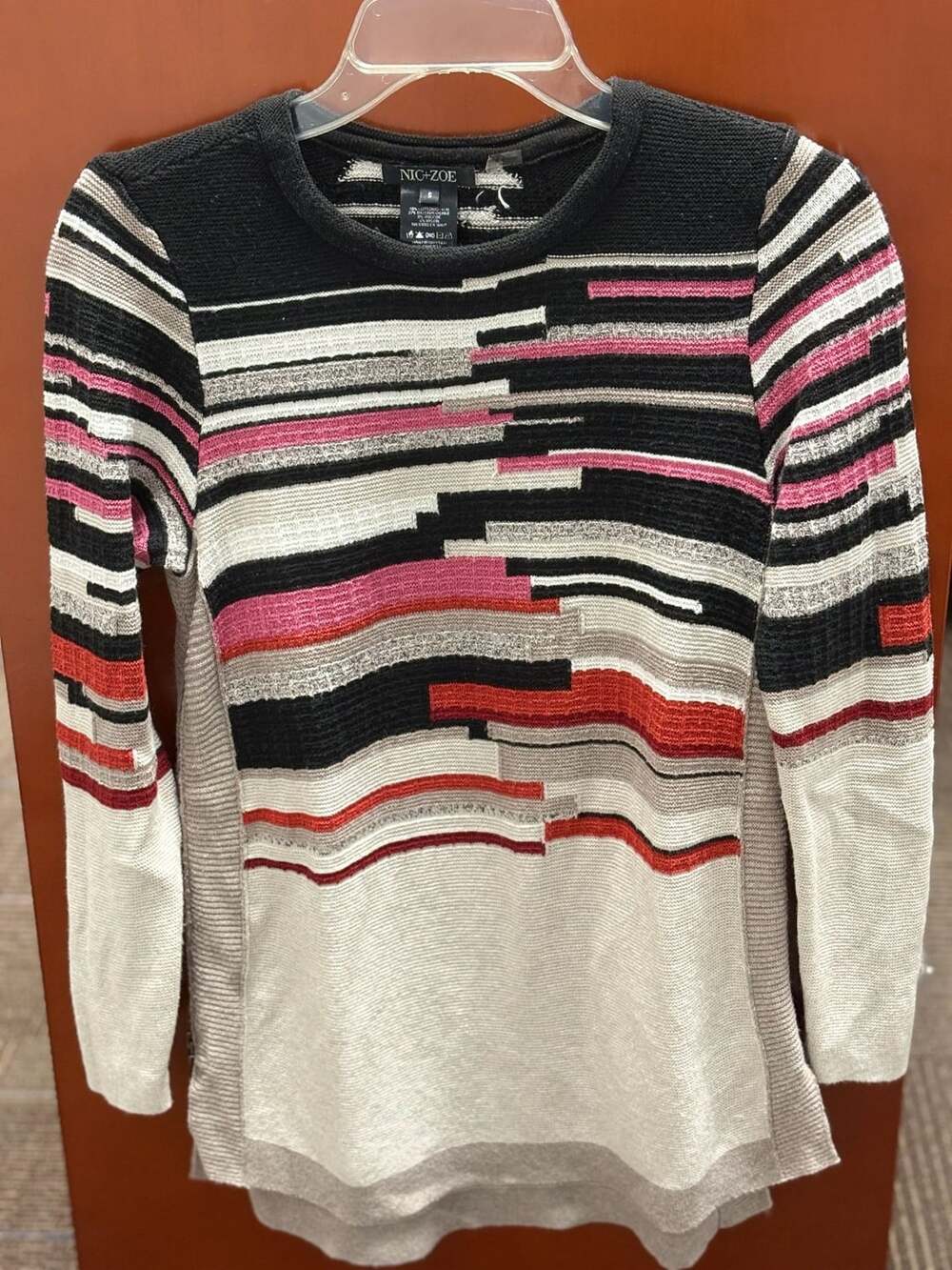 NIC+ZOE Striped Knit Sweater Size S Multicolor Crewneck Long Sleeve